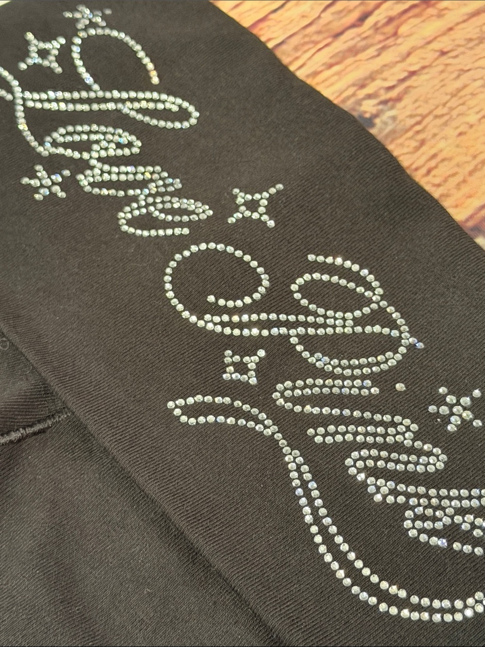 Love Pink Bling Rhinestone Black Fold-Over Flare Yoga Pants - Picture 4 of 11